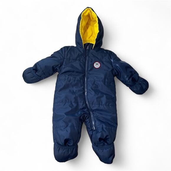 Baby Xtreme Snowsuit Size 9-12 Months Blue Yellow Fleece Lined Full Zip Infant - Picture 1 of 8